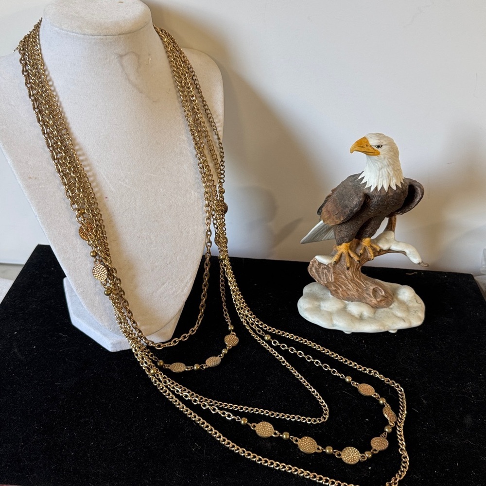 Elegant Vintage Gold-Tone Multi-strand Necklace with Disc or Coin-like